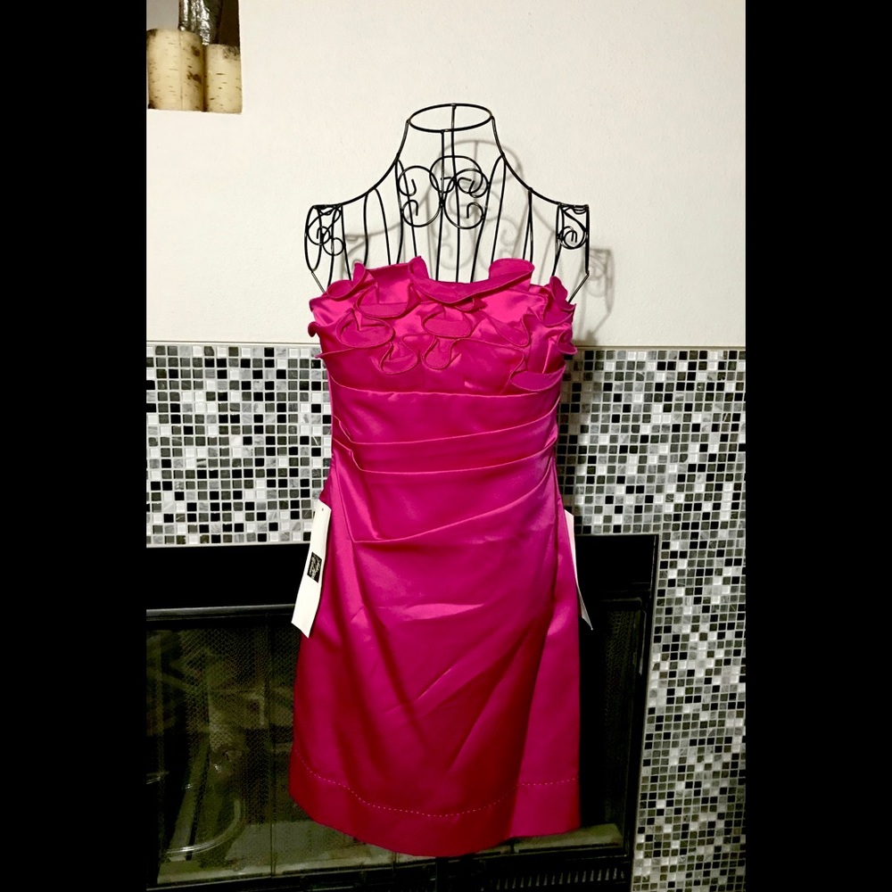 Phoebe Couture Ruffle Bodice Satin Cocktail Dress
